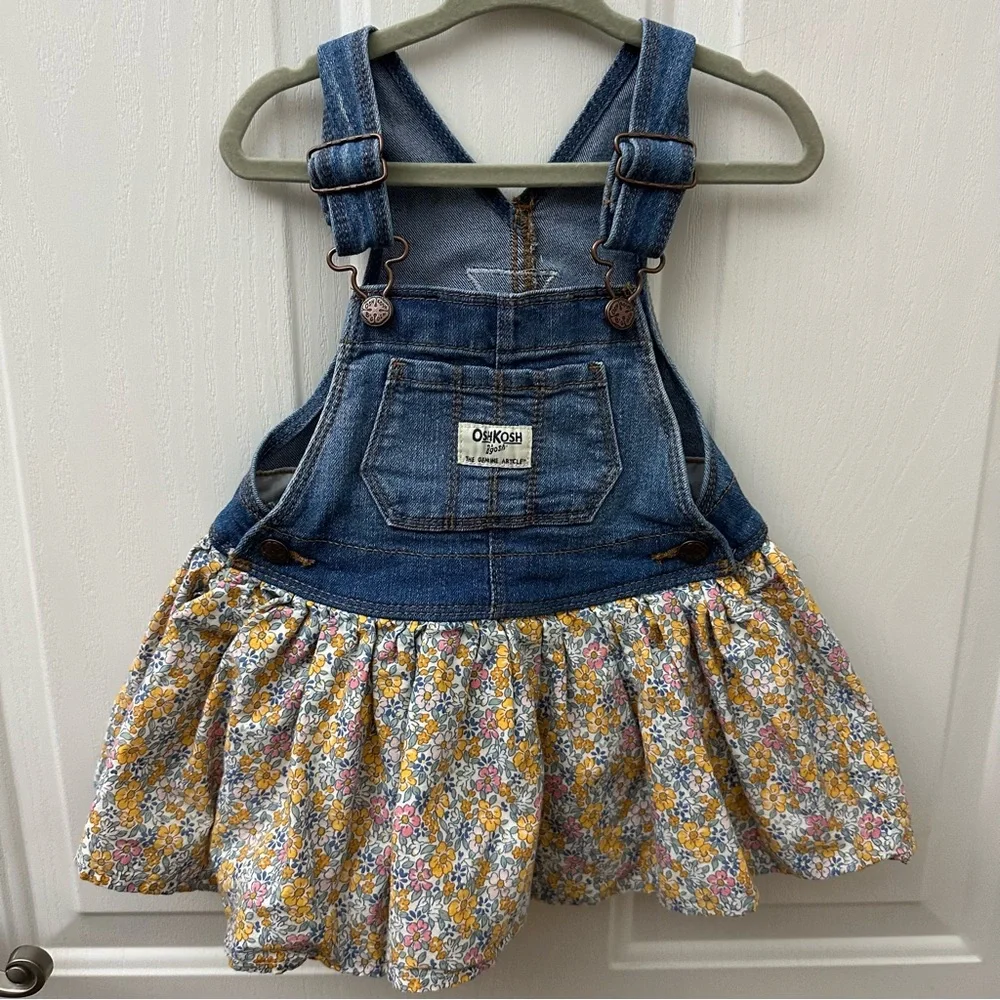 Gymboree Blue Velvet Dress and Osk Kosh Floral Print Denim Jumper Dress bundle